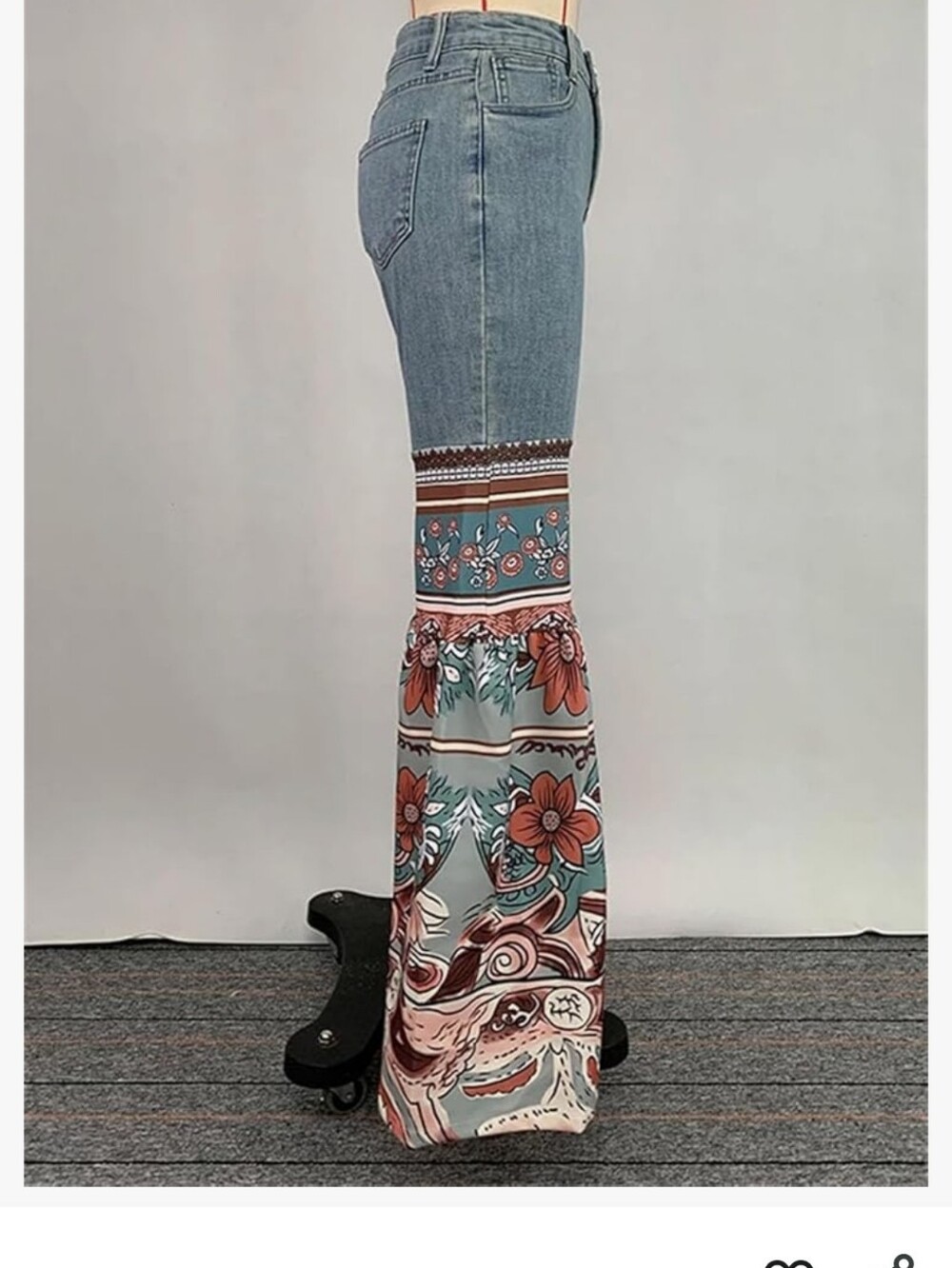 Womens Jeans Pants Blue Vintage Floral Printed Bottoms with Pockets High-Waisted - Picture 2 of 10